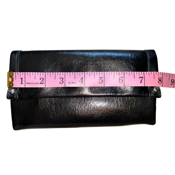 Womens Black Patent Faux Leather TriFold Wallet Silver Rivet Detail Zippered EUC - Picture 3 of 12
